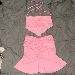 Pink Halter Top and Skirt Set
